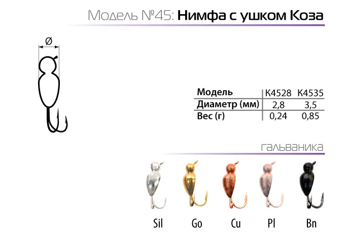 Мормышка W Spider Нимфа с ушком коза 3,5 мм 0,85 гр. BN*
