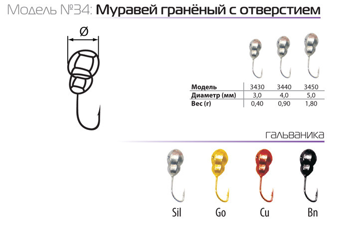 Мормышка W Spider Муравей с отверст. гран. 4,0 мм 0,90 гр. Bn с кембр.